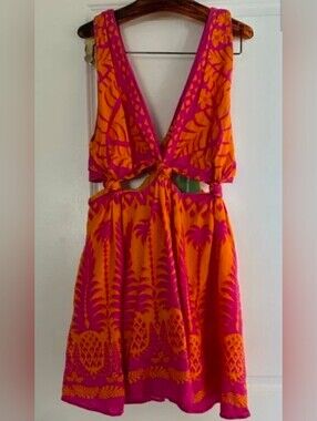 FARM Rio Orange Pineapple Love Mini Dress M NWT